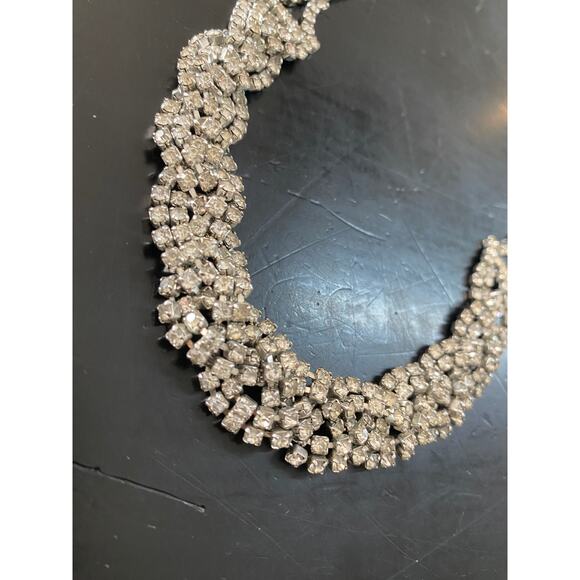 1950s rhinestone necklace and bracelet braided choker wedding prom 50s jewelry - Picture 4 of 8